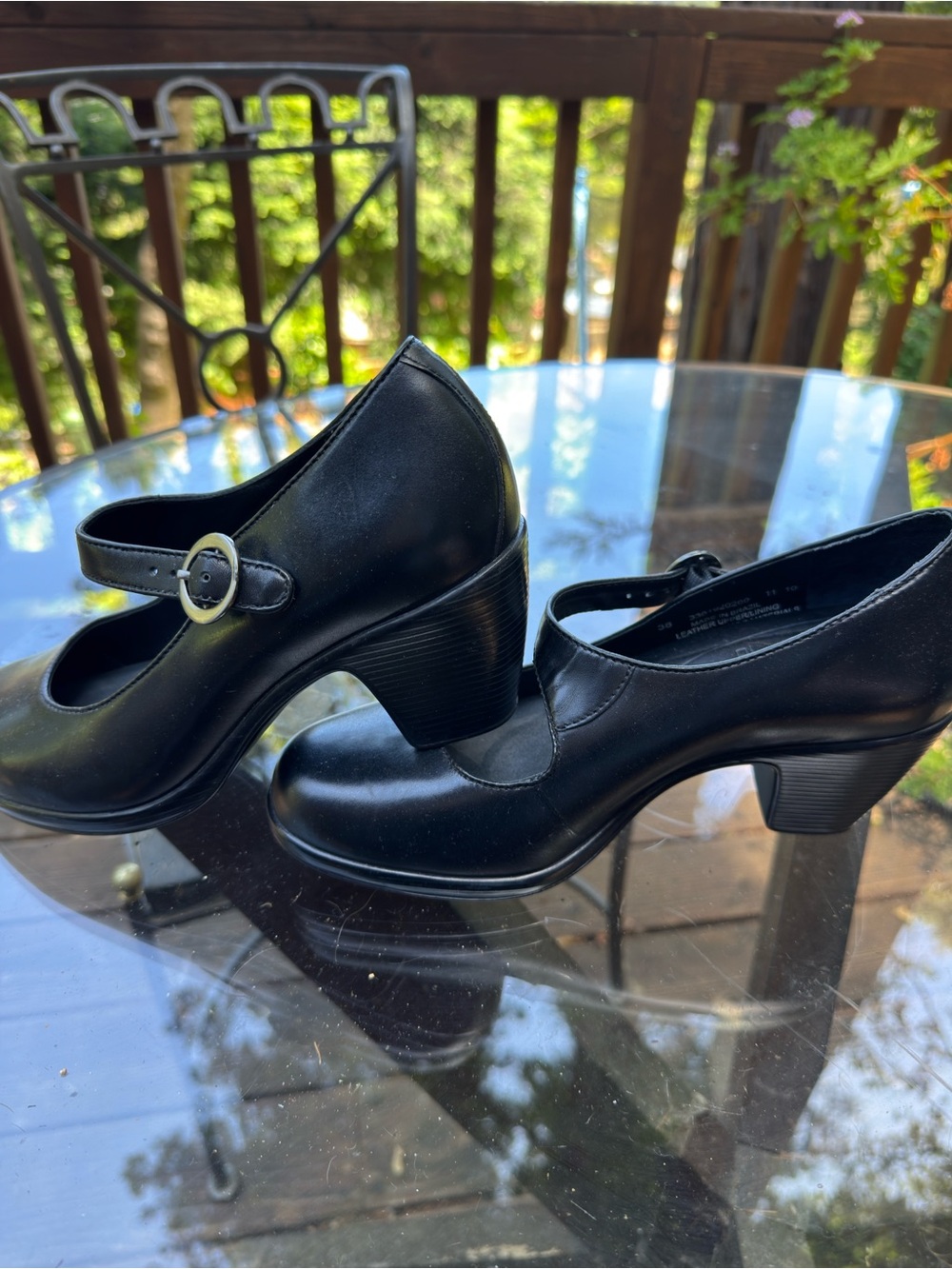 Dansko Women's Black Mary Jane Block Heels with Buckle Strap